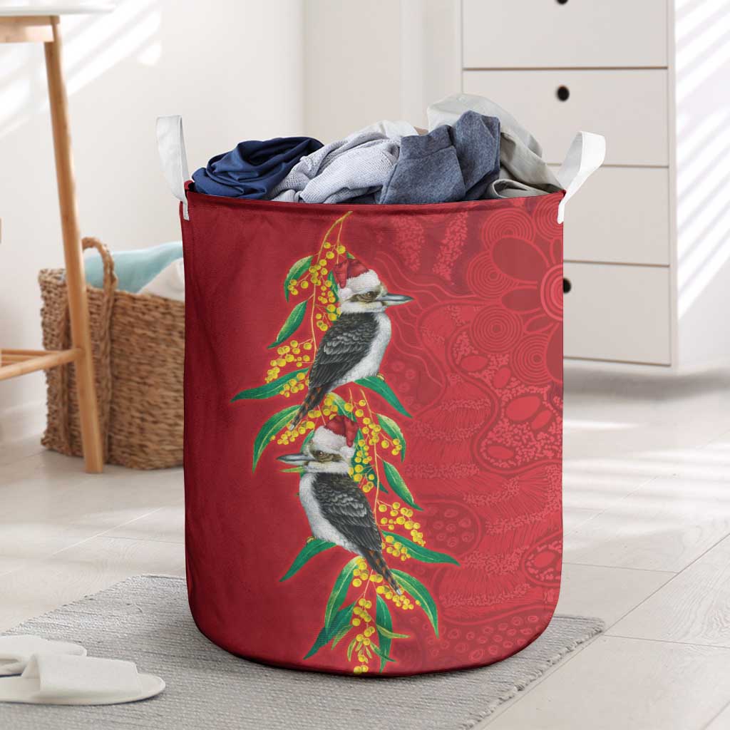 Aussie Kokaburra Golden Wattle Christmas Laundry Basket Aboriginal Dots Painting Red Motif - Aussie Hoodie