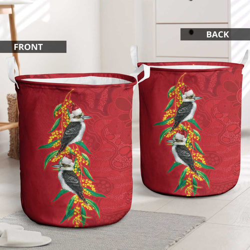 Aussie Kokaburra Golden Wattle Christmas Laundry Basket Aboriginal Dots Painting Red Motif - Aussie Hoodie