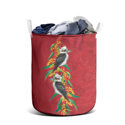 Aussie Kokaburra Golden Wattle Christmas Laundry Basket Aboriginal Dots Painting Red Motif - Aussie Hoodie