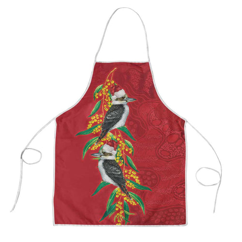 Aussie Kokaburra Golden Wattle Christmas Apron Aboriginal Dots Painting Red Motif - Aussie Hoodie