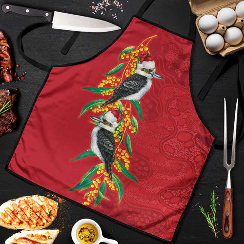 Aussie Kokaburra Golden Wattle Christmas Apron Aboriginal Dots Painting Red Motif - Aussie Hoodie
