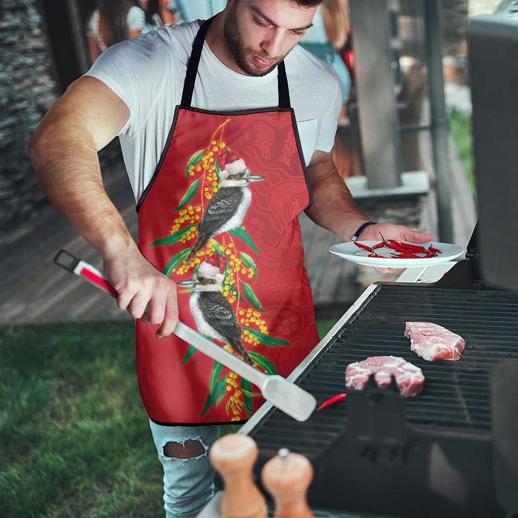 Aussie Kokaburra Golden Wattle Christmas Apron Aboriginal Dots Painting Red Motif - Aussie Hoodie