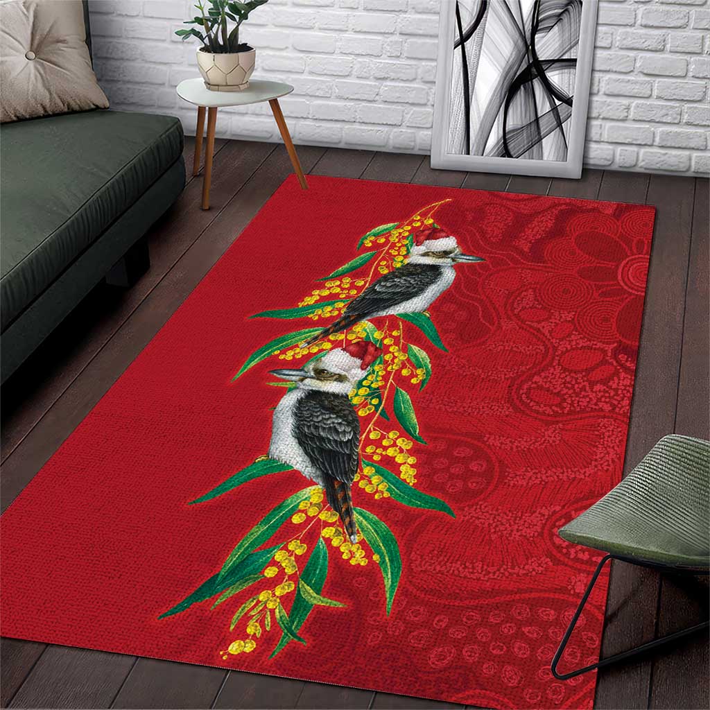 Aussie Kokaburra Golden Wattle Christmas Area Rug Aboriginal Dots Painting Red Motif - Aussie Hoodie