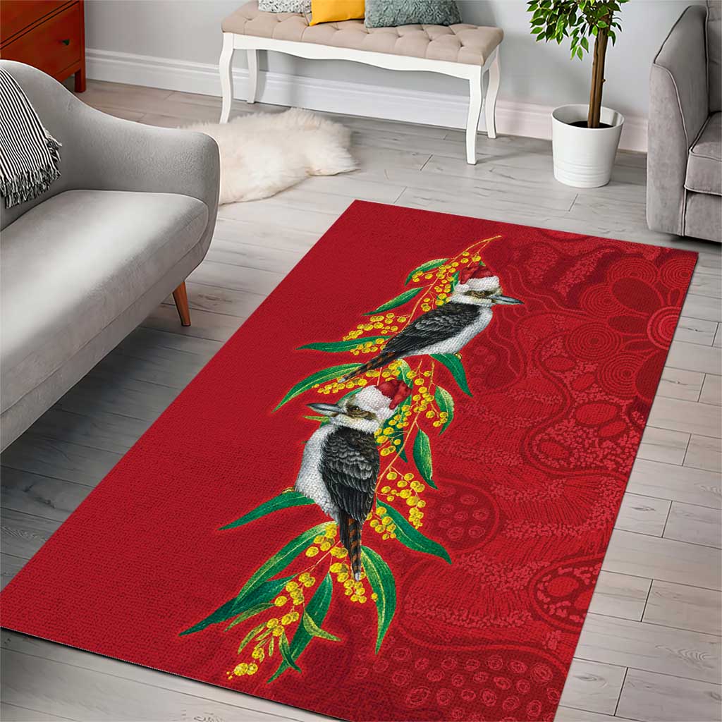 Aussie Kokaburra Golden Wattle Christmas Area Rug Aboriginal Dots Painting Red Motif - Aussie Hoodie