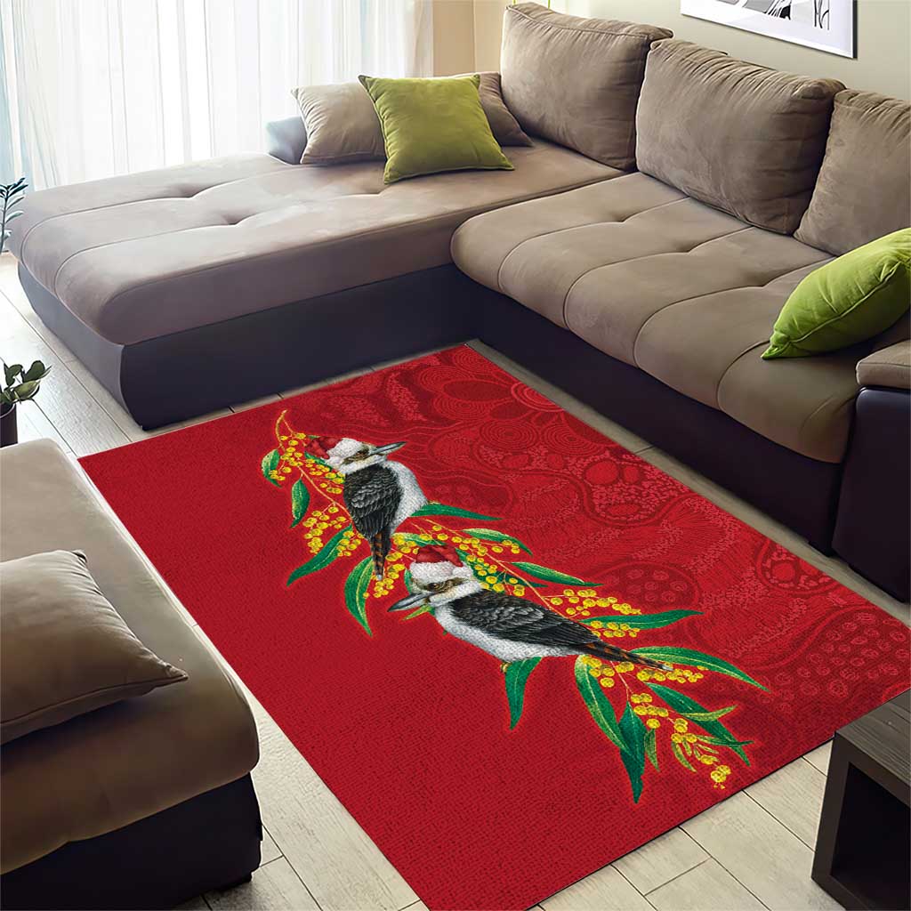 Aussie Kokaburra Golden Wattle Christmas Area Rug Aboriginal Dots Painting Red Motif - Aussie Hoodie