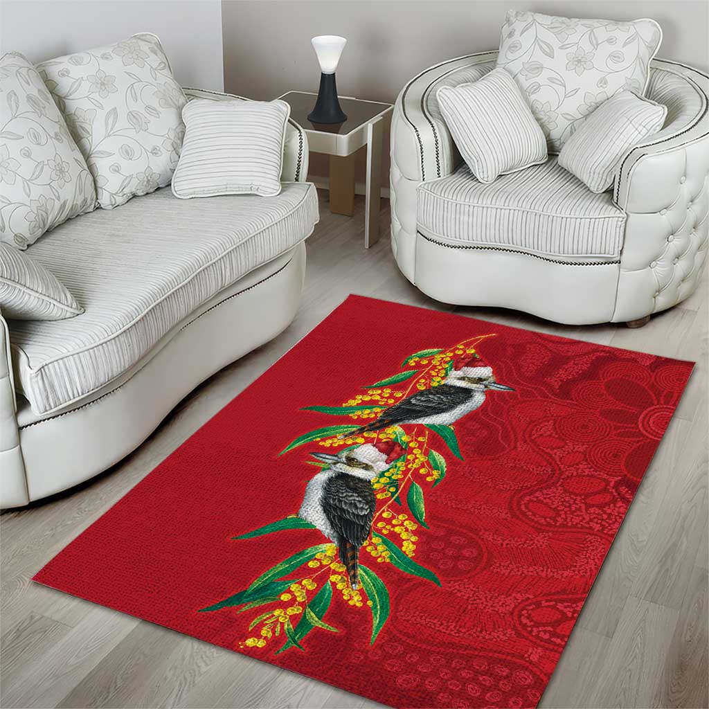 Aussie Kokaburra Golden Wattle Christmas Area Rug Aboriginal Dots Painting Red Motif - Aussie Hoodie