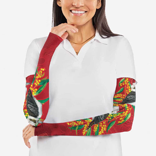 Aussie Kokaburra Golden Wattle Christmas Arm Sleeves Aboriginal Dots Painting Red Motif - Aussie Hoodie