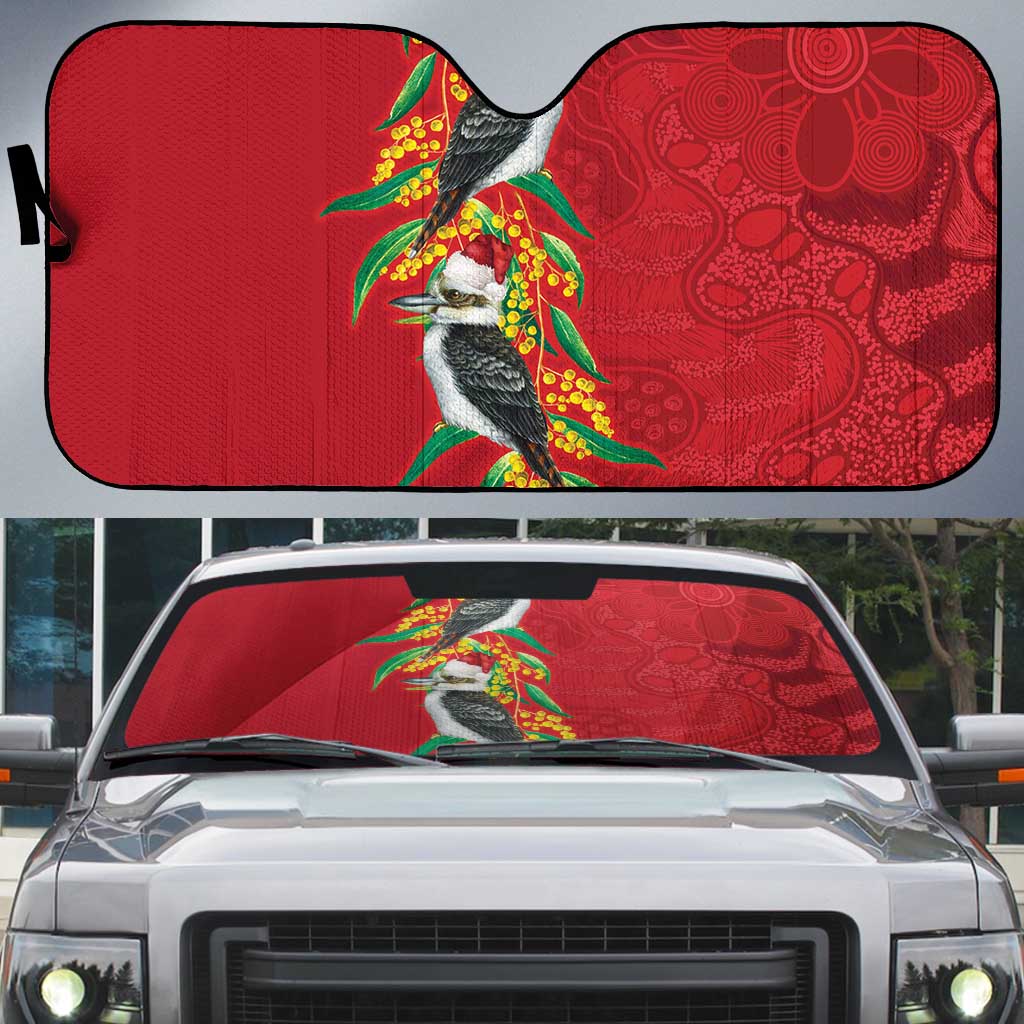 Aussie Kokaburra Golden Wattle Christmas Auto Sun Shade Aboriginal Dots Painting Red Motif - Aussie Hoodie
