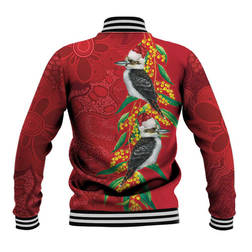 Aussie Kokaburra Golden Wattle Christmas Baseball Jacket Aboriginal Dots Painting Red Motif - Aussie Hoodie
