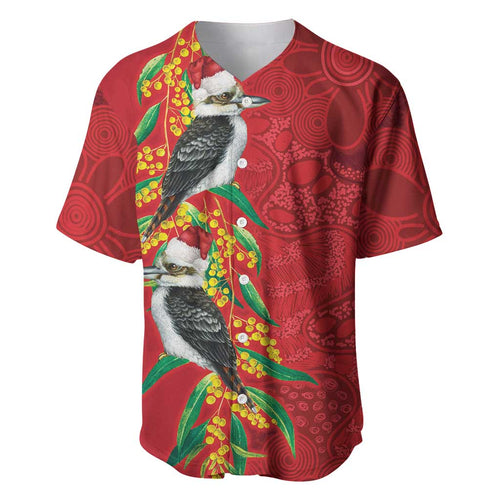 Aussie Kokaburra Golden Wattle Christmas Baseball Jersey Aboriginal Dots Painting Red Motif - Aussie Hoodie