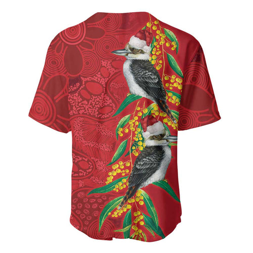 Aussie Kokaburra Golden Wattle Christmas Baseball Jersey Aboriginal Dots Painting Red Motif - Aussie Hoodie