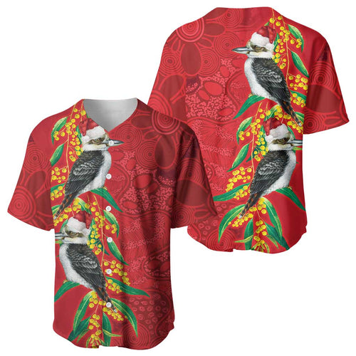 Aussie Kokaburra Golden Wattle Christmas Baseball Jersey Aboriginal Dots Painting Red Motif - Aussie Hoodie