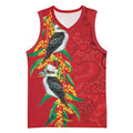 Aussie Kokaburra Golden Wattle Christmas Basketball Jersey Aboriginal Dots Painting Red Motif - Aussie Hoodie