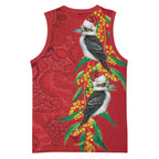 Aussie Kokaburra Golden Wattle Christmas Basketball Jersey Aboriginal Dots Painting Red Motif - Aussie Hoodie