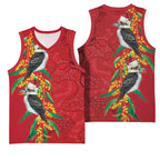 Aussie Kokaburra Golden Wattle Christmas Basketball Jersey Aboriginal Dots Painting Red Motif - Aussie Hoodie