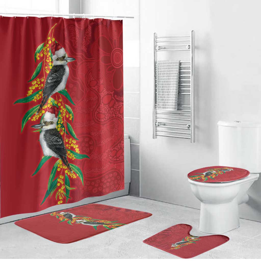 Aussie Kokaburra Golden Wattle Christmas Bathroom Set Aboriginal Dots Painting Red Motif - Aussie Hoodie