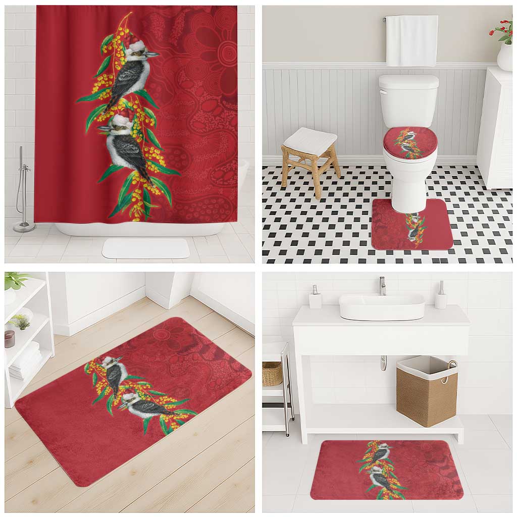 Aussie Kokaburra Golden Wattle Christmas Bathroom Set Aboriginal Dots Painting Red Motif - Aussie Hoodie