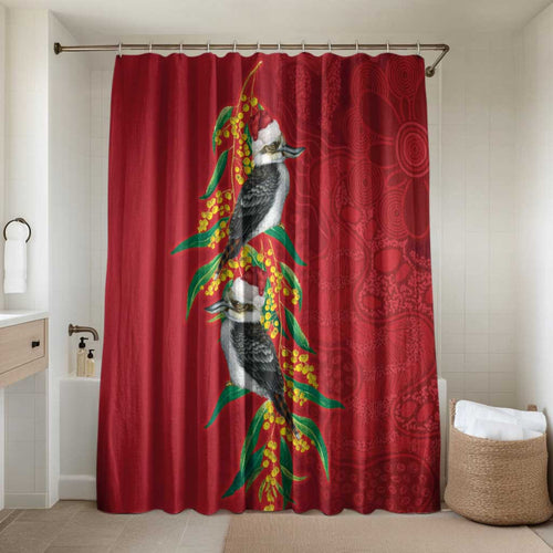 Aussie Kokaburra Golden Wattle Christmas Bathroom Set Aboriginal Dots Painting Red Motif - Aussie Hoodie