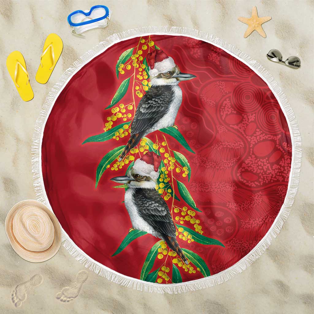 Aussie Kokaburra Golden Wattle Christmas Beach Blanket Aboriginal Dots Painting Red Motif - Aussie Hoodie