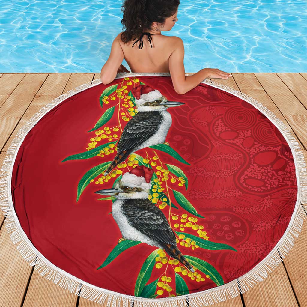Aussie Kokaburra Golden Wattle Christmas Beach Blanket Aboriginal Dots Painting Red Motif - Aussie Hoodie