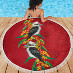 Aussie Kokaburra Golden Wattle Christmas Beach Blanket Aboriginal Dots Painting Red Motif - Aussie Hoodie