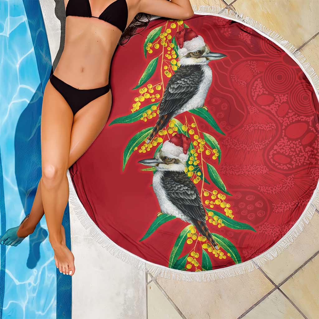 Aussie Kokaburra Golden Wattle Christmas Beach Blanket Aboriginal Dots Painting Red Motif - Aussie Hoodie