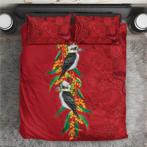 Aussie Kokaburra Golden Wattle Christmas Bedding Set Aboriginal Dots Painting Red Motif - Aussie Hoodie