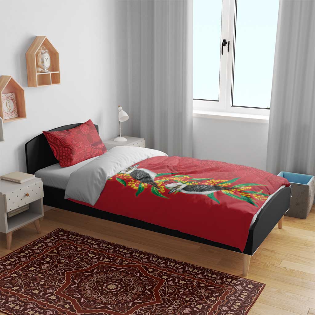 Aussie Kokaburra Golden Wattle Christmas Bedding Set Aboriginal Dots Painting Red Motif - Aussie Hoodie