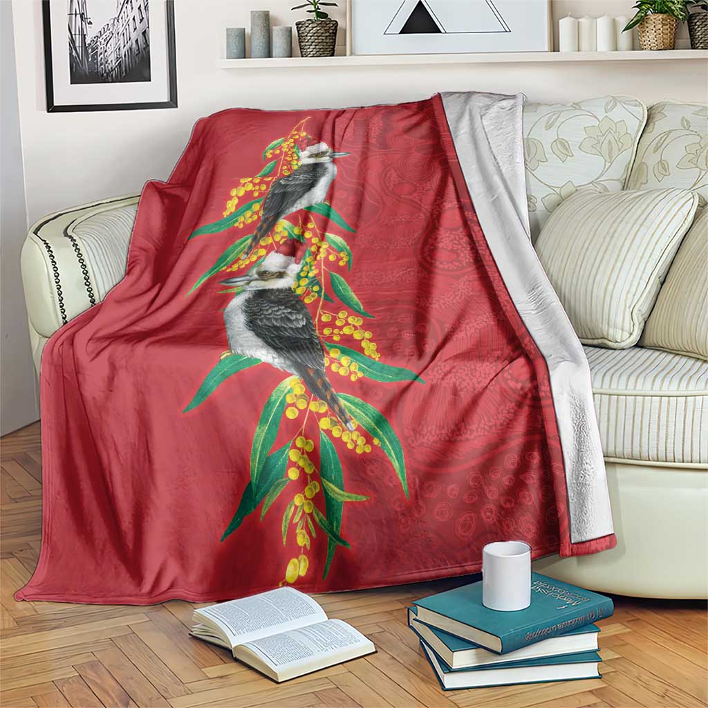 Aussie Kokaburra Golden Wattle Christmas Blanket Aboriginal Dots Painting Red Motif - Aussie Hoodie