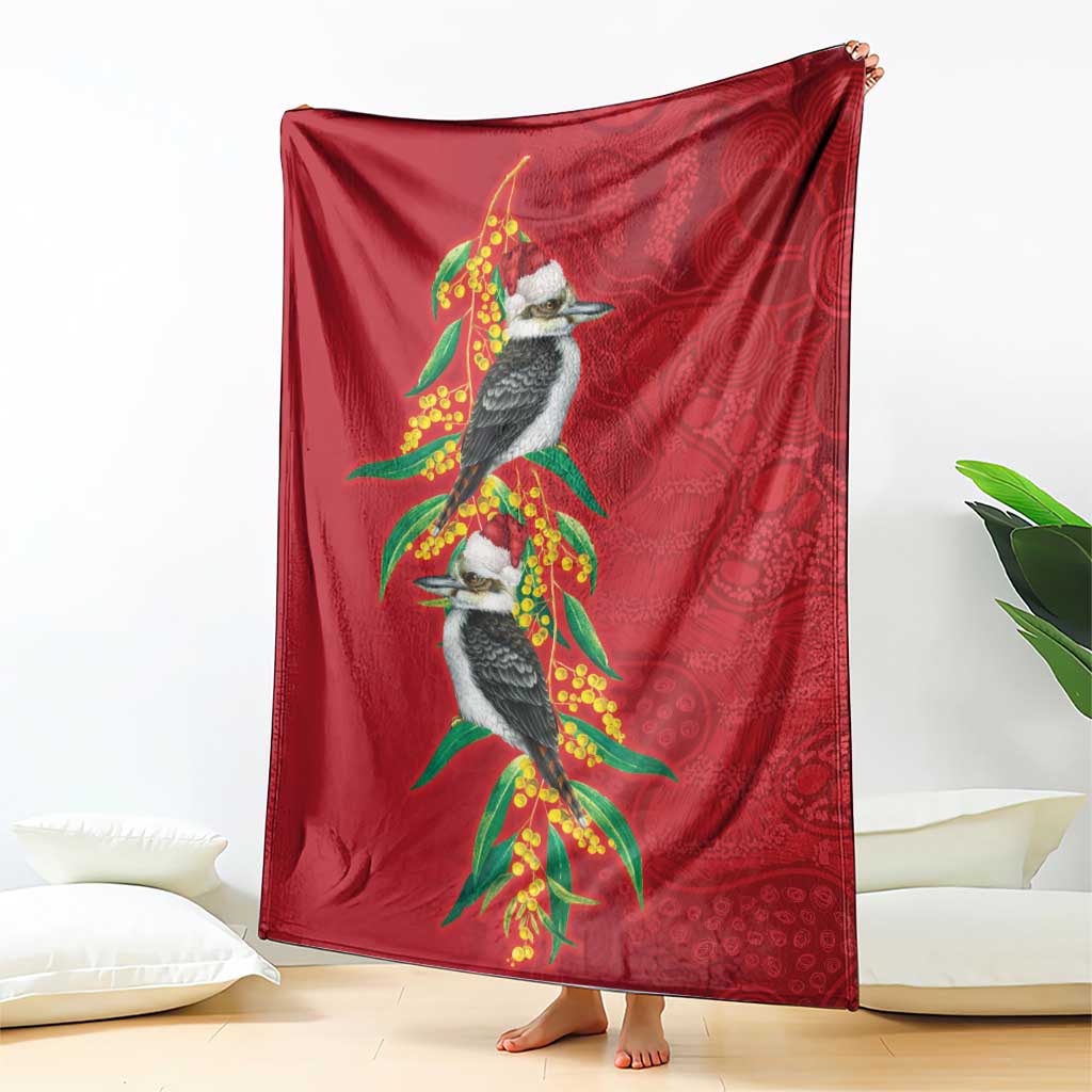 Aussie Kokaburra Golden Wattle Christmas Blanket Aboriginal Dots Painting Red Motif - Aussie Hoodie
