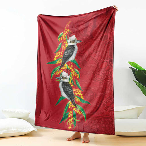 Aussie Kokaburra Golden Wattle Christmas Blanket Aboriginal Dots Painting Red Motif - Aussie Hoodie