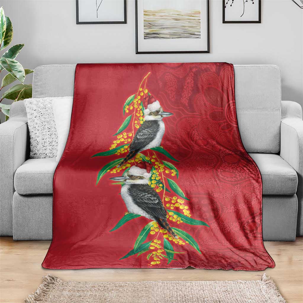 Aussie Kokaburra Golden Wattle Christmas Blanket Aboriginal Dots Painting Red Motif - Aussie Hoodie
