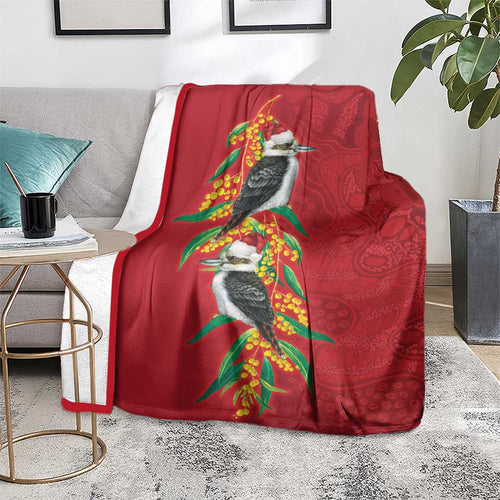 Aussie Kokaburra Golden Wattle Christmas Blanket Aboriginal Dots Painting Red Motif - Aussie Hoodie