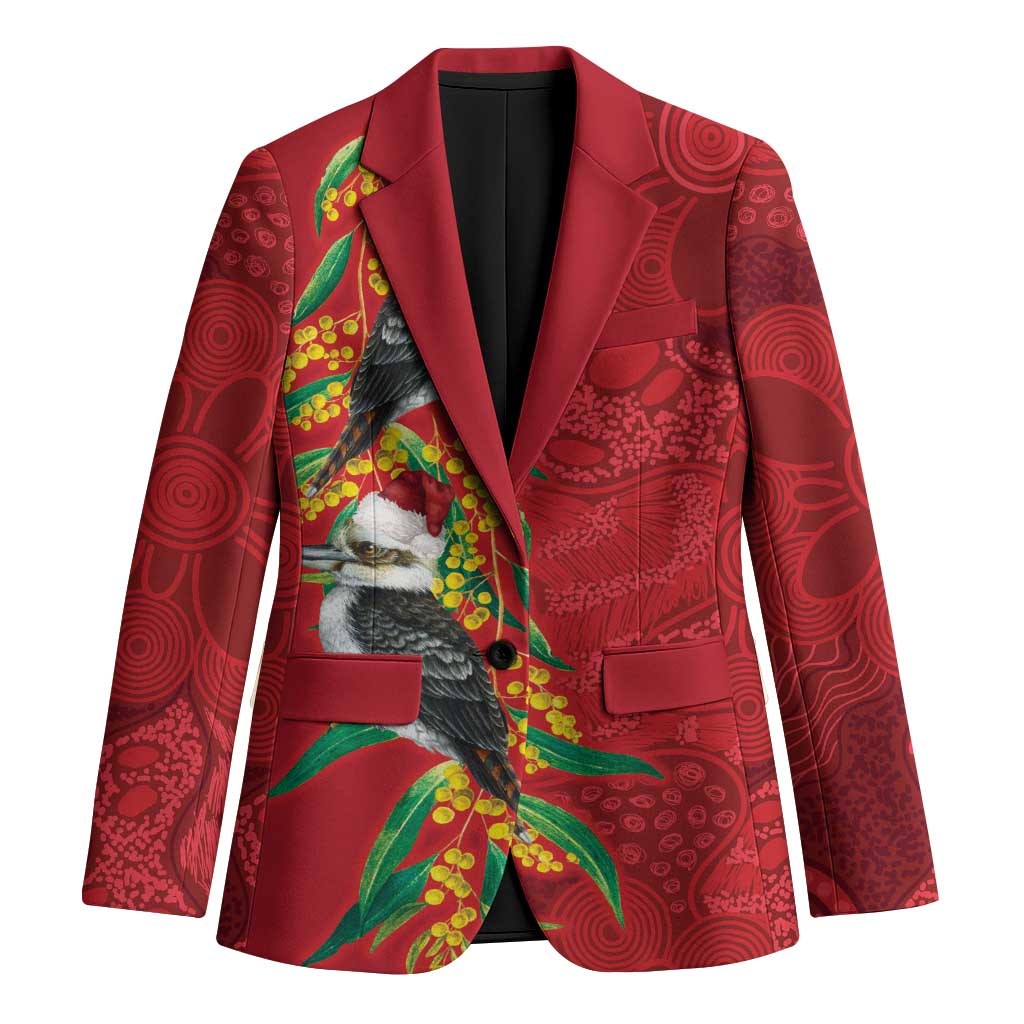 Aussie Kokaburra Golden Wattle Christmas Blazer Aboriginal Dots Painting Red Motif - Aussie Hoodie