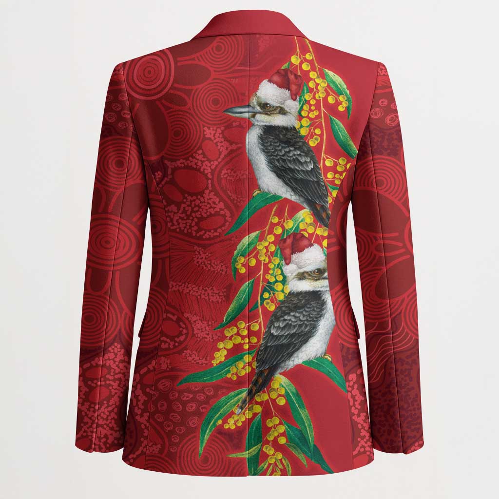 Aussie Kokaburra Golden Wattle Christmas Blazer Aboriginal Dots Painting Red Motif - Aussie Hoodie