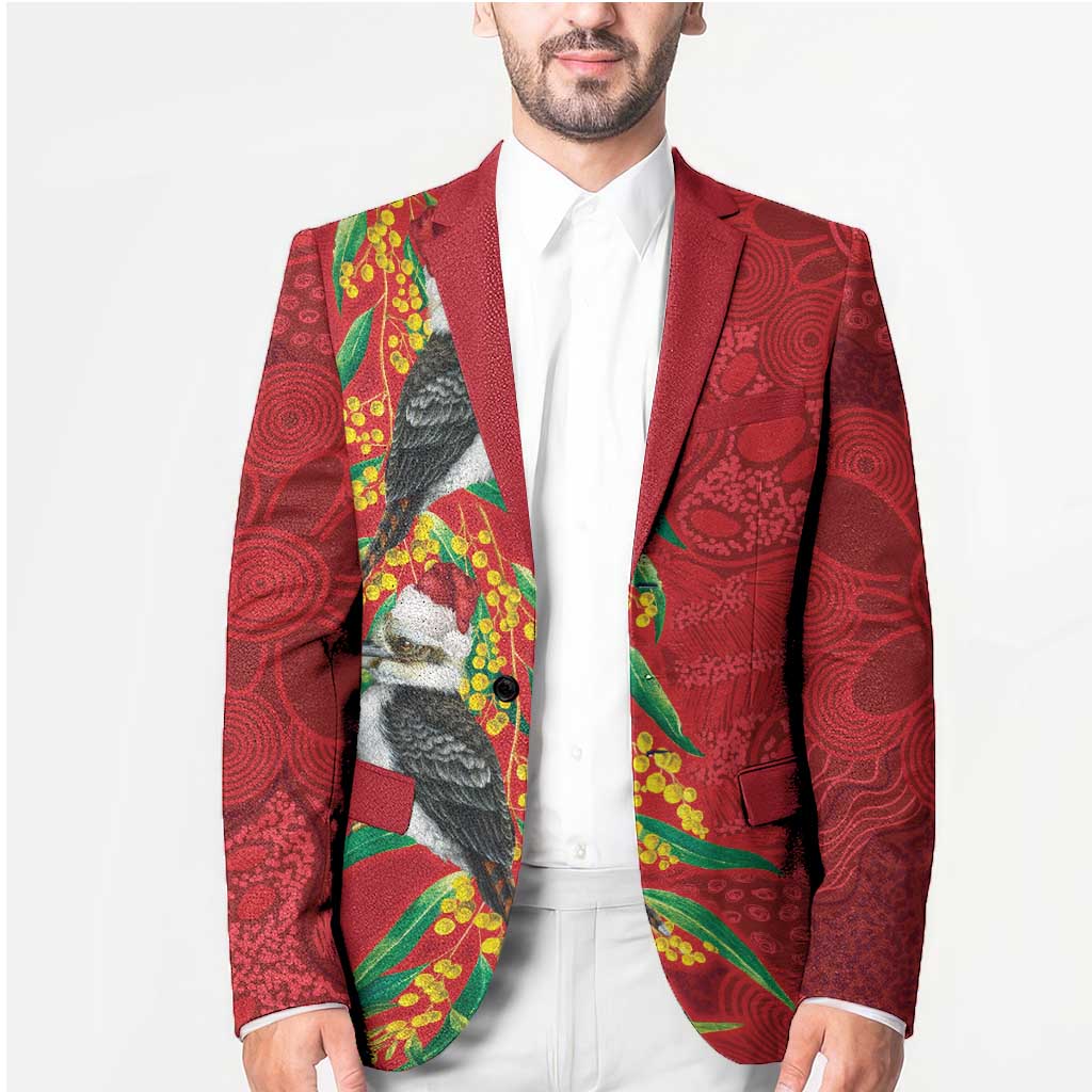 Aussie Kokaburra Golden Wattle Christmas Blazer Aboriginal Dots Painting Red Motif - Aussie Hoodie