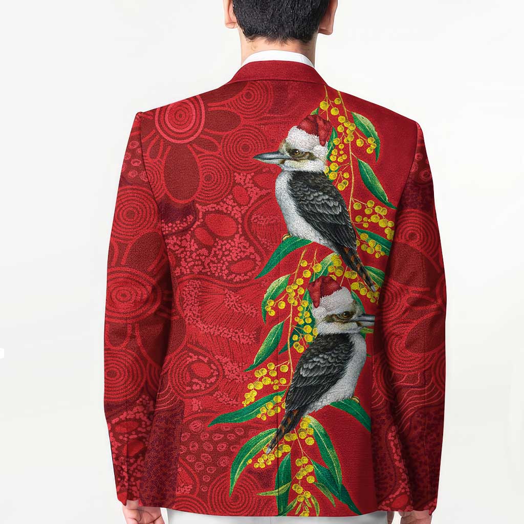 Aussie Kokaburra Golden Wattle Christmas Blazer Aboriginal Dots Painting Red Motif - Aussie Hoodie