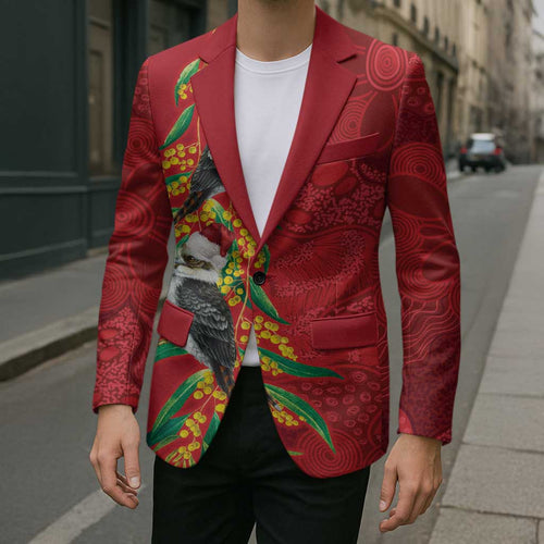 Aussie Kokaburra Golden Wattle Christmas Blazer Aboriginal Dots Painting Red Motif - Aussie Hoodie