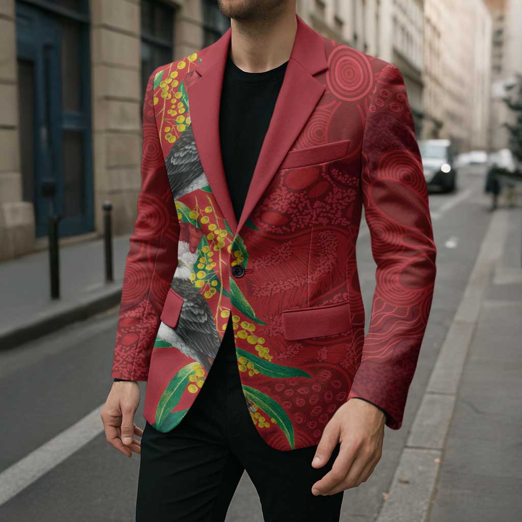 Aussie Kokaburra Golden Wattle Christmas Blazer Aboriginal Dots Painting Red Motif - Aussie Hoodie