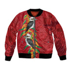 Aussie Kokaburra Golden Wattle Christmas Bomber Jacket Aboriginal Dots Painting Red Motif - Aussie Hoodie