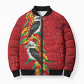 Aussie Kokaburra Golden Wattle Christmas Bomber Puffer Jacket Aboriginal Dots Painting Red Motif - Aussie Hoodie