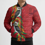 Aussie Kokaburra Golden Wattle Christmas Bomber Puffer Jacket Aboriginal Dots Painting Red Motif - Aussie Hoodie