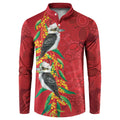 Aussie Kokaburra Golden Wattle Christmas Button Sweatshirt Aboriginal Dots Painting Red Motif - Aussie Hoodie