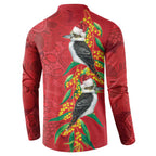 Aussie Kokaburra Golden Wattle Christmas Button Sweatshirt Aboriginal Dots Painting Red Motif - Aussie Hoodie