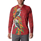 Aussie Kokaburra Golden Wattle Christmas Button Sweatshirt Aboriginal Dots Painting Red Motif - Aussie Hoodie