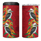 Aussie Kokaburra Golden Wattle Christmas 4 in 1 Can Cooler Tumbler Aboriginal Dots Painting Red Motif - Aussie Hoodie