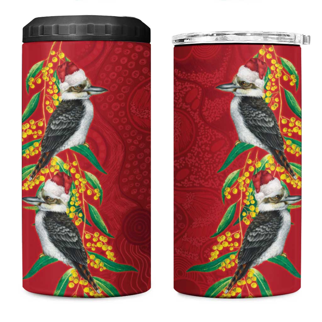 Aussie Kokaburra Golden Wattle Christmas 4 in 1 Can Cooler Tumbler Aboriginal Dots Painting Red Motif - Aussie Hoodie