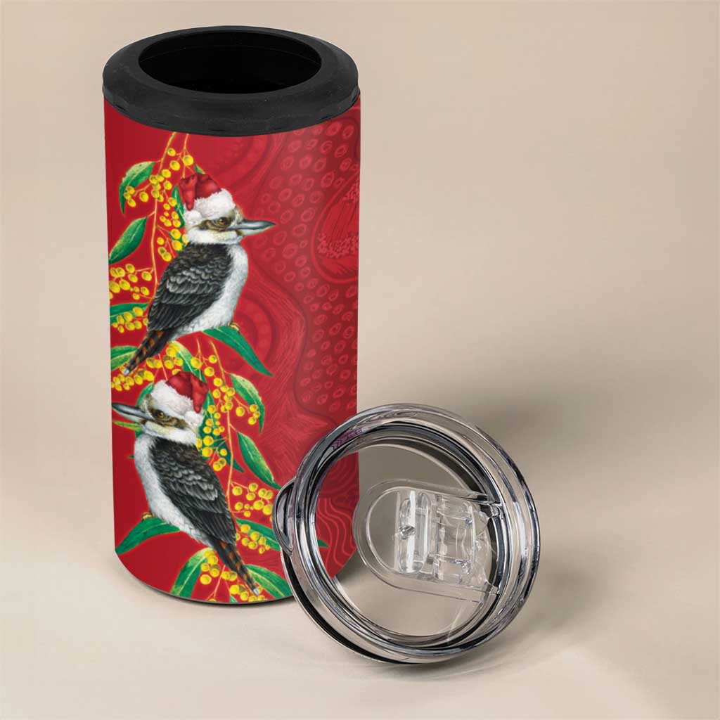 Aussie Kokaburra Golden Wattle Christmas 4 in 1 Can Cooler Tumbler Aboriginal Dots Painting Red Motif - Aussie Hoodie
