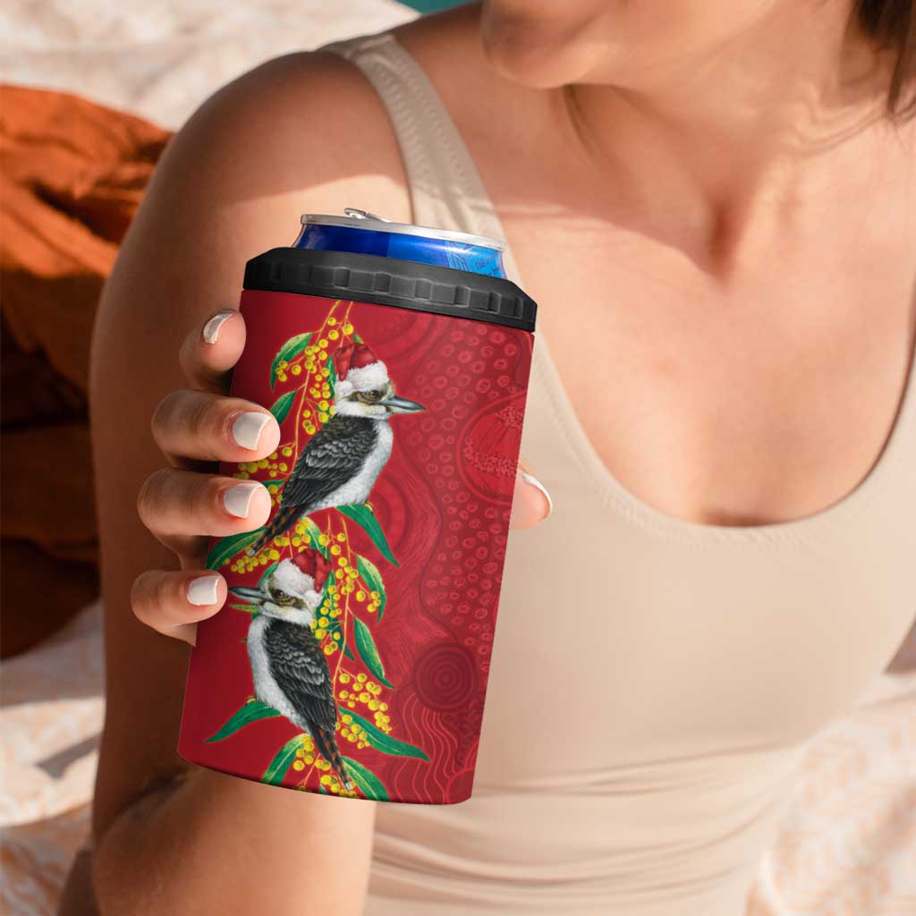 Aussie Kokaburra Golden Wattle Christmas 4 in 1 Can Cooler Tumbler Aboriginal Dots Painting Red Motif - Aussie Hoodie