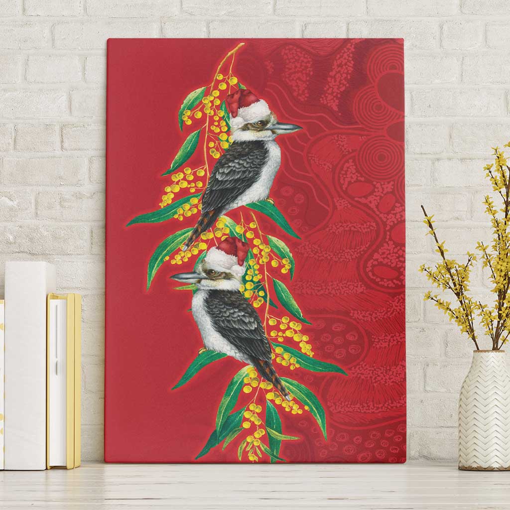 Aussie Kokaburra Golden Wattle Christmas Canvas Wall Art Aboriginal Dots Painting Red Motif - Aussie Hoodie
